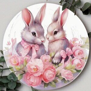 1pc 8"x8" Aluminum Sign Vintage, Adorable Easter Bunnies